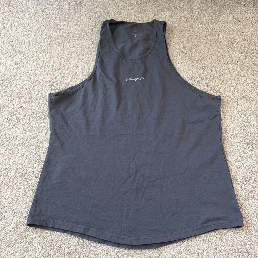 YoungLA Mens Dark Grey Tank Top Script Logo Gym Workout Stringer Large